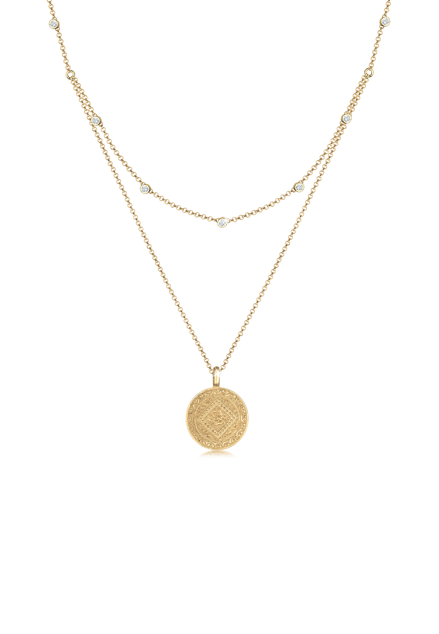 Layer-Halskette Münze | Kristall ( Weiß ) | 925er Sterling Silber