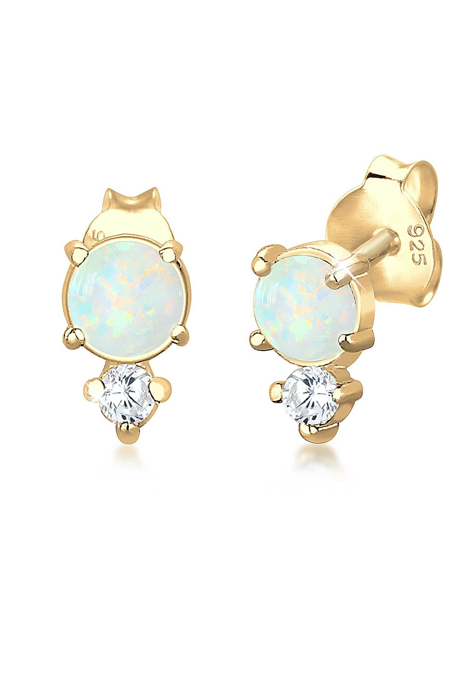 Ohrstecker Kreis | Opal ( Weiß ) | 925 Sterling Silber vergoldet