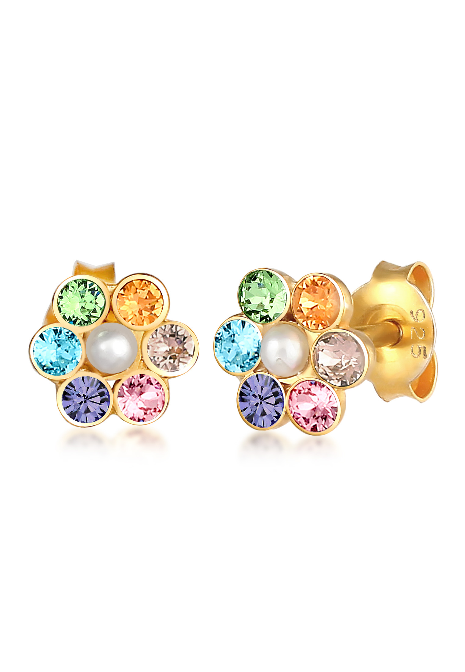 Ohrring Blume | Perle, Kristall ( Braun ) | 925er Sterling Silber