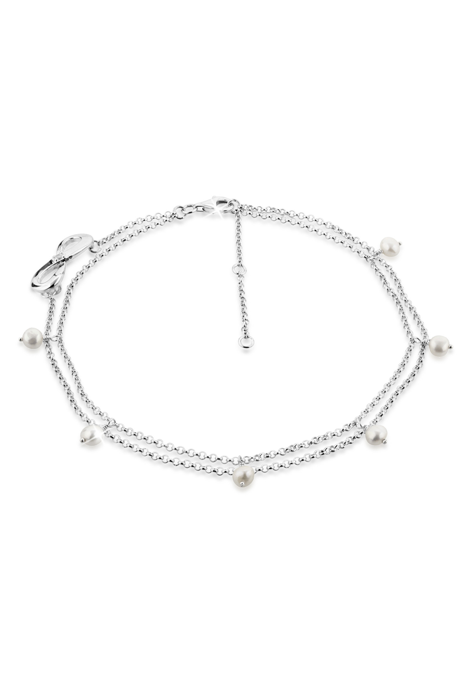 Fußkettchen Infinity | Süßwasserperle, Zirkonia ( Weiß ) | 925er Sterling Silber