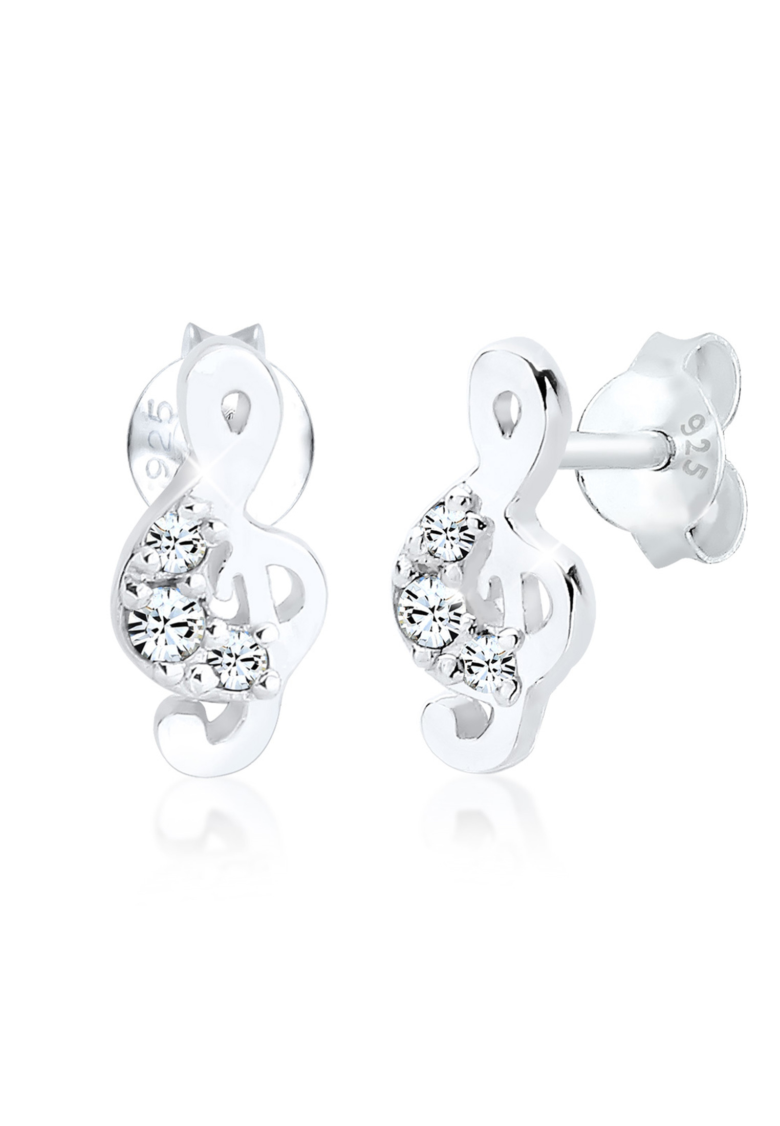 Ohrstecker Notenschlüssel | Kristall ( Weiß ) | 925er Sterling Silber